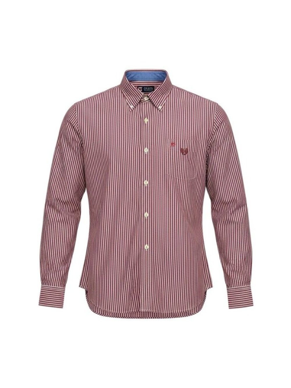 Chaps Mens Red & White Striped Long-Sleeve Button-Down Shirt L